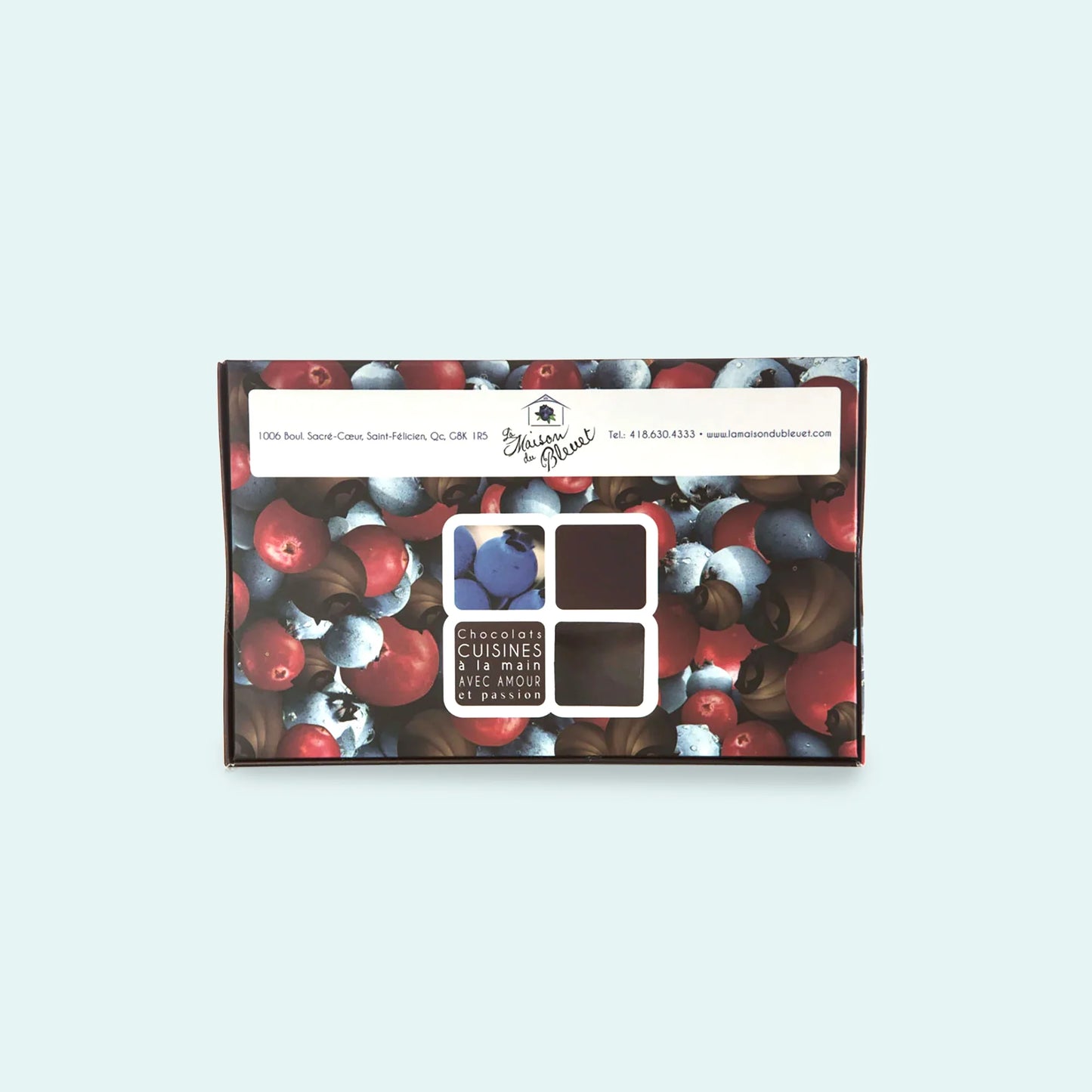 Chocolat au lait, bleuets et canneberges séchés Maison du bleuet