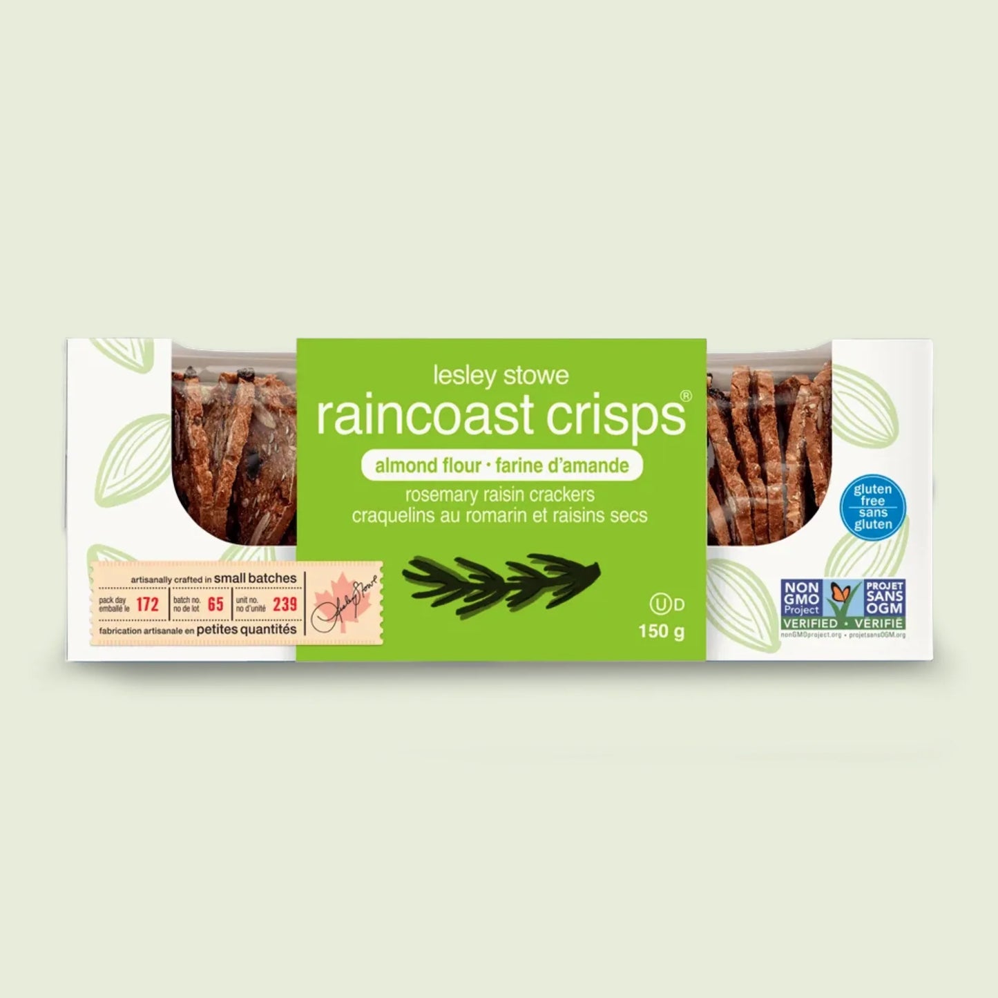 Craquelins romarin et raisins secs à la farine d'amande
Raincoast crisp
