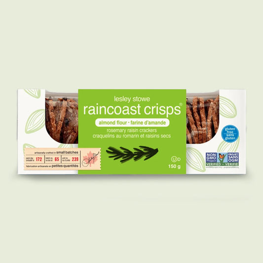 Craquelins romarin et raisins secs à la farine d'amande
Raincoast crisp
